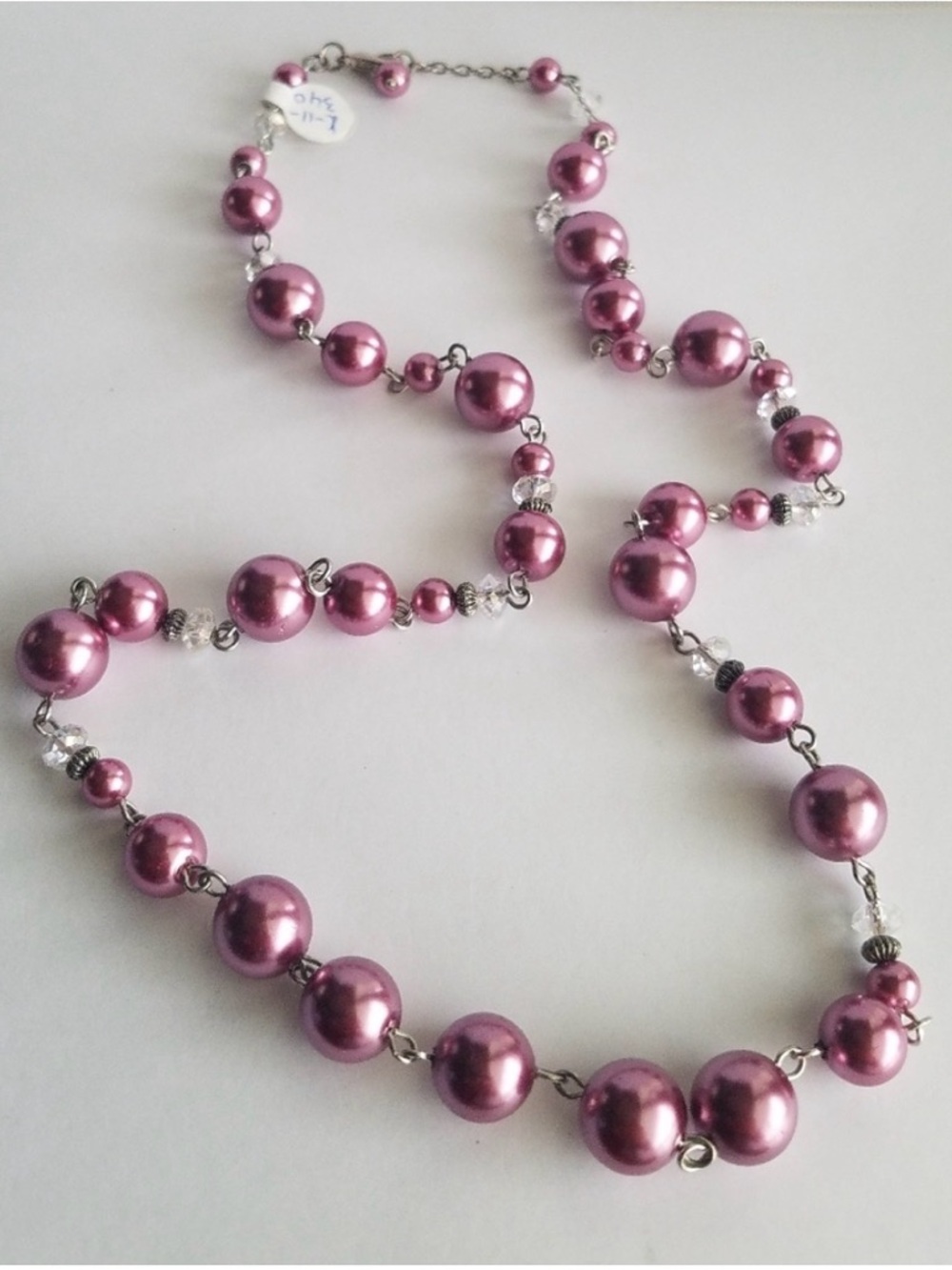 Swarovski Elements & Purple Magenta Faux Pearl Long Necklace Handmade NEW